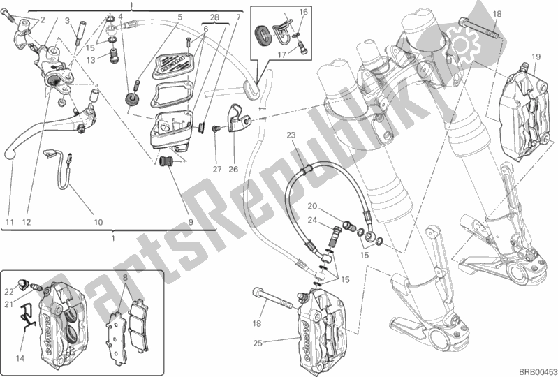 All parts for the Front Brake System of the Ducati Diavel Carbon Brasil 1200 2014